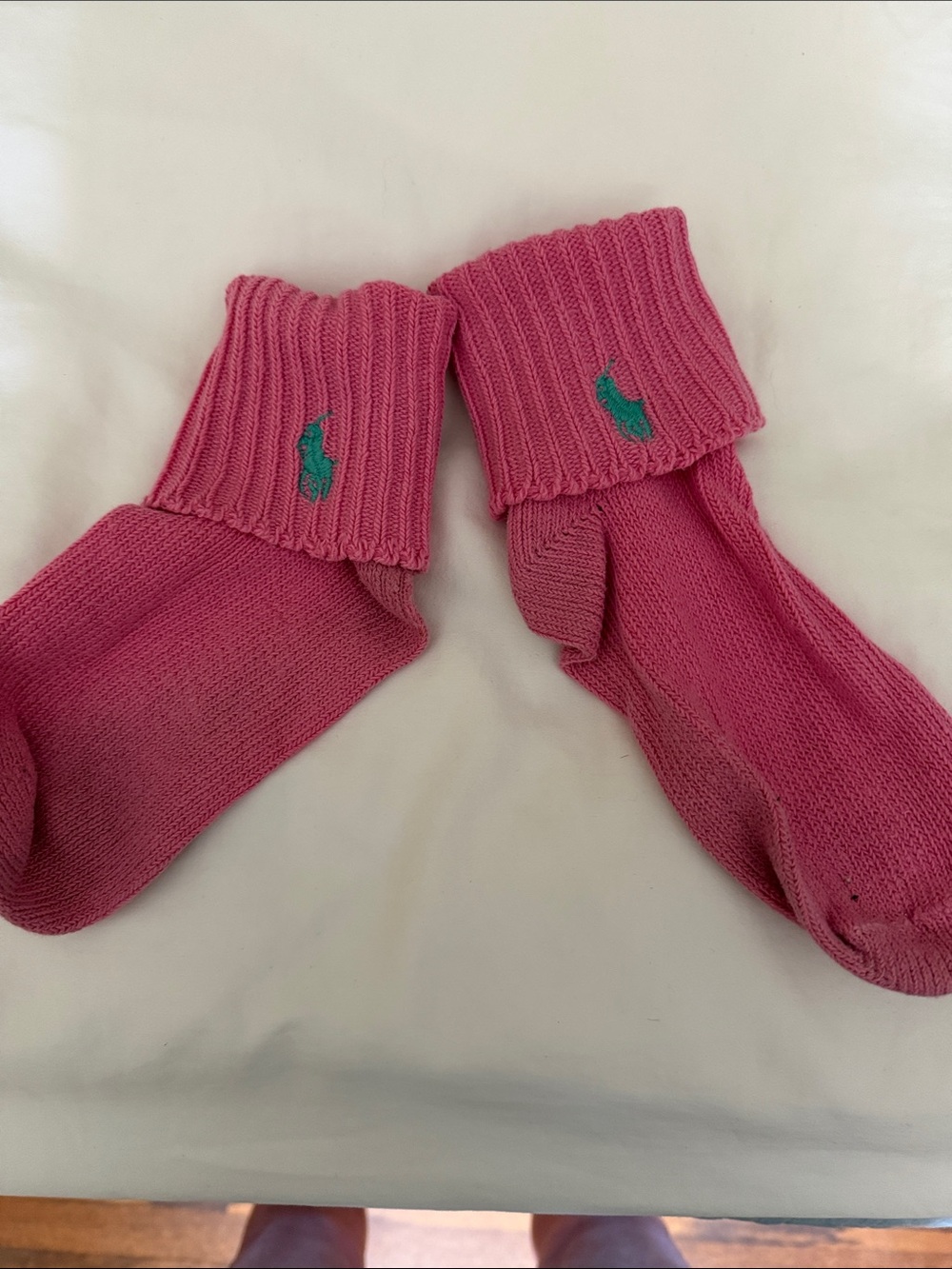 Ralph Lauren Pink Crew Socks with Green Polo Logo